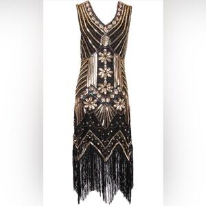 Women's Dress Sequin Dress V Neck Tassel Slim Fit Beaded Party Dress